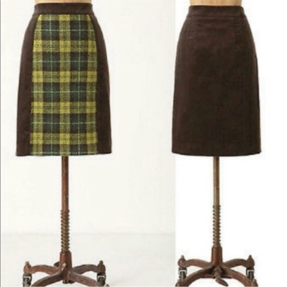 Maeve Anthropologie Corduroy Cotton Plaid Accent Skirt 6